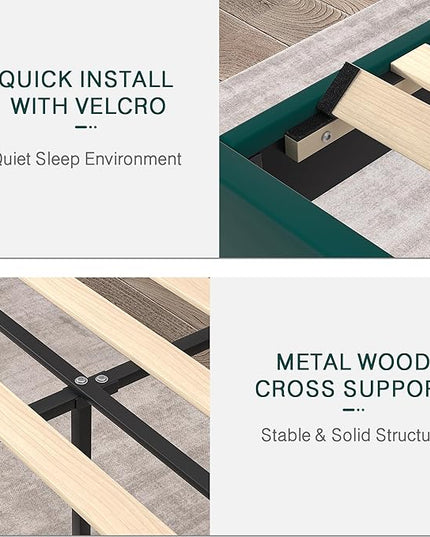VECELO Twin Size Platform Bed Frame with Height Adjustable Upholstered Headboard, Modern Mattress Foundation,Strong Wood Slat Support, No Box Spring Needed, Easy Assembly - LeafyLoom