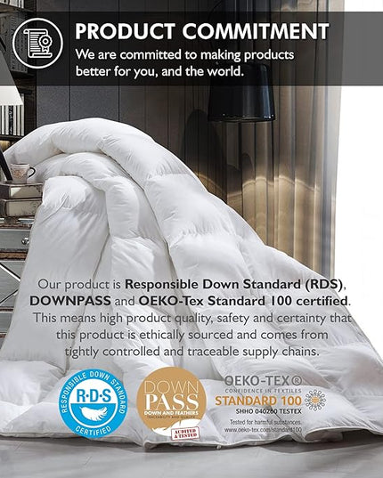 Luxurious Twin/Twin XL Size Goose Down Fiber Waterfowl Feather Fiber Comforter Duvet, 100% Egyptian Cotton Cover, 50 oz. Fill Weight, Baffle Box Design, White Solid - LeafyLoom