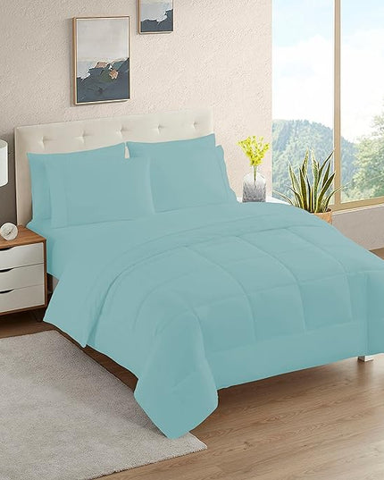 Dorm Room Essentials College Bedding Comforter Set 5 Piece Twin XL Size Bed in a Bag for College Students Boys and Girls, Twin XL, Misty Blue - LeafyLoom