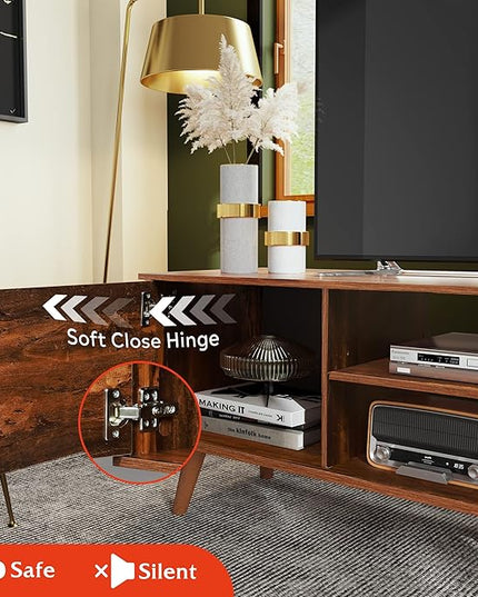 WLIVE TV Stand for 55 60 inch TV, Mid Century Modern TV Console, Entertainment Center with Storage for Living Room, Retro Brown - LeafyLoom