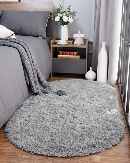 Noahas Ultra Soft Fluffy Bedroom Rugs,Shaggy Grey Area Rugs for Bedroom,Oval Throw Rugs, Kids Room Small Carpet,Living Room Runner Rug Non Slip Modern Home Decor 2.6' X 5.3' - LeafyLoom