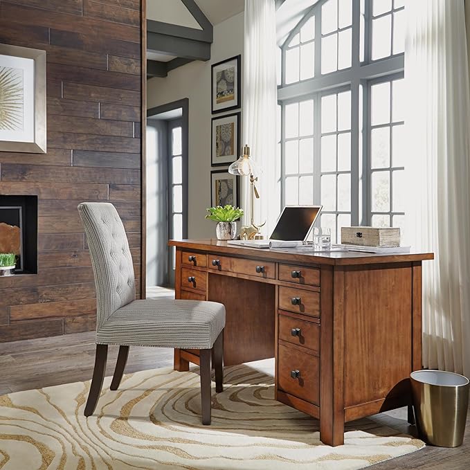Tahoe Aged Maple Executive Pedestal Desk by Home Styles, 5412-18 - LeafyLoom