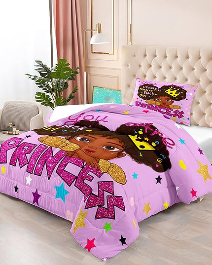 Black Girl Comforter Sets Twin-African Black Girls Twin Comforter Sets for Girls Cute Black Girl Twin Bedding Sets for Girls Princess Room Decor for Girls Bedroom, Twin (1 Comforter 1 Pillowcase) - LeafyLoom