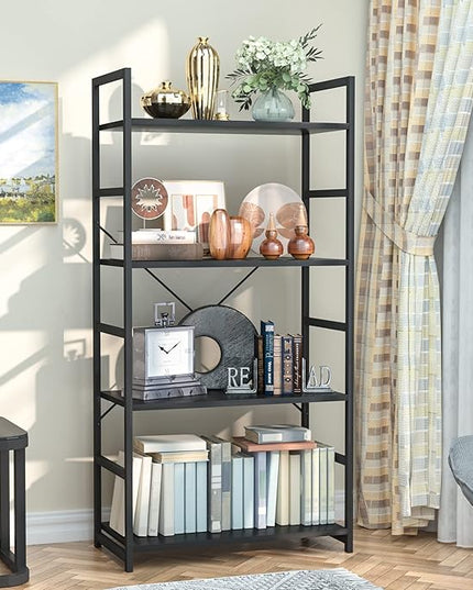 NUMENN 4 Tier Bookshelf, Tall Bookcase Shelf Storage Organizer, Modern Book Shelf for Bedroom, Living Room and Home Office, Black - LeafyLoom