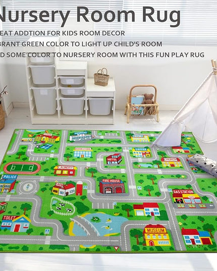 Kids Carpet Playmat Car Play Rug City Life Traffic Road Kids Rug 5' x 6'6" Large Children Educational & Game Area Rug for Toddler Boys Bedroom Playroom Classroom - LeafyLoom