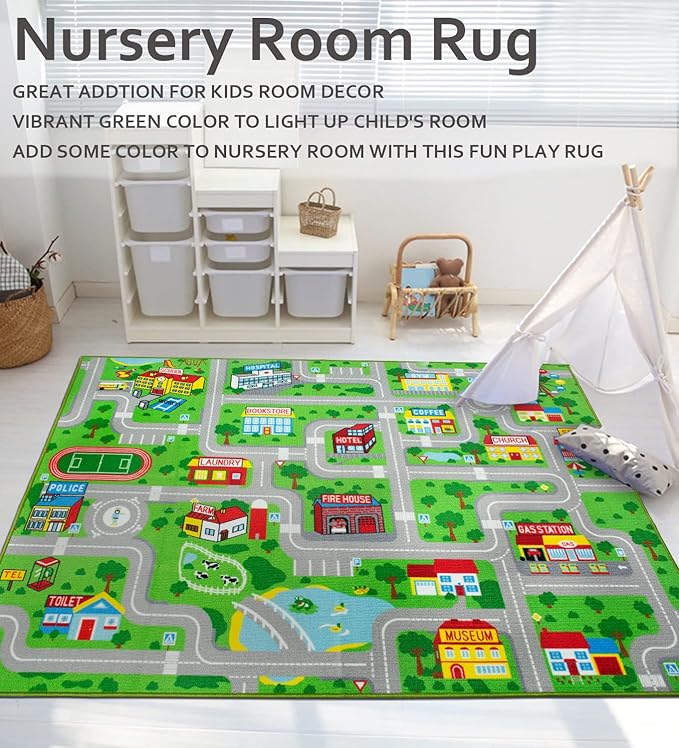 Kids Carpet Playmat Car Play Rug City Life Traffic Road Kids Rug 5' x 6'6" Large Children Educational & Game Area Rug for Toddler Boys Bedroom Playroom Classroom - LeafyLoom