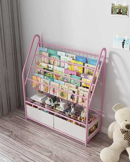 Kids Book Shelf with Storage 32inch, 5 Tier Freestanding Pink Bookshelf, Large Modern Minimalist Book Case With Toy Storage Organizer For Bedroom Study Room Playrooms Children Room KDSJ2305-Pink - LeafyLoom