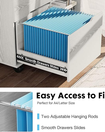OLIXIS 3 Drawer File Cabinet Lateral Printer Stand with Adjustable Storage Shelves for Home Office Small Space, White - LeafyLoom