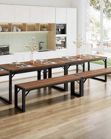 SHA CERLIN 3-Piece Dining Table Set with 2 Benches, Rustic Kitchen Table Set for 4-6, Space-Saving Dinette, Sturdy Structure, Easy Assemble, Walnut/Black - LeafyLoom