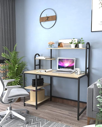 Anivia Computer Bookshelf Home Office, Study Table with Hutch & Adjustable Shelves, Sturdy Wooden Desk for Gaming, Easy Assemble, 49.2", Light Walnut - LeafyLoom