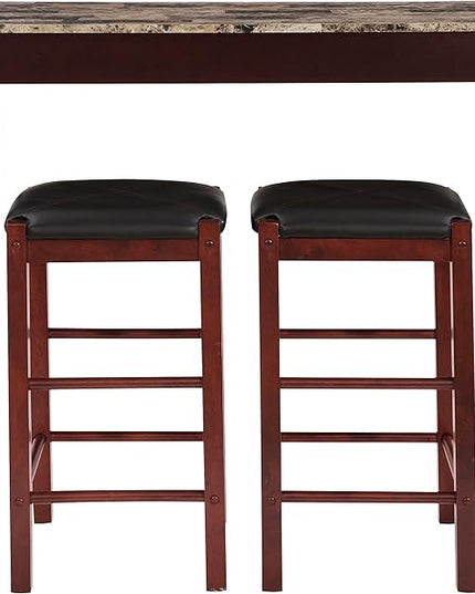 Linon Brown 3-Piece Table Faux Marble Tavern Set, 42" w x 22.25" d x 36" h - LeafyLoom