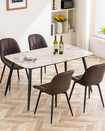 YOUNIKE Dining Chairs Set of 2, Espresso DarkBrown Modern Kitchen Chairs with Adjustable Feet, Mid Century Faux Leather Upholstered Dining Room Chairs, 300LBS Support Elegant Dinning Chairs - LeafyLoom