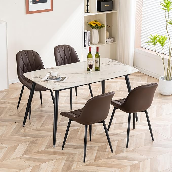 YOUNIKE Dining Chairs Set of 2, Espresso DarkBrown Modern Kitchen Chairs with Adjustable Feet, Mid Century Faux Leather Upholstered Dining Room Chairs, 300LBS Support Elegant Dinning Chairs - LeafyLoom
