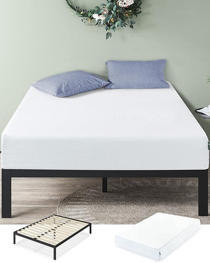 ZINUS 12 Inch Green Tea Cooling Gel Memory Foam Mattress and Mia Platform Bed Frame Set / Bed and Mattress Set / No Box Spring Needed / Mattress in a Box, Queen - LeafyLoom