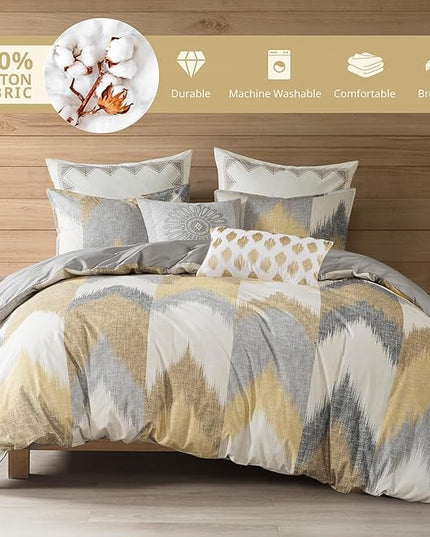 INK+IVY King Size Comforter Set, Cozy Cotton Comforter, All Season, Lightweight Comforter King Bed Set with 2 Matching Shams, Modern Cabin Lodge Ikat Chevron Design, Yellow King/Cal King 3 Piece - LeafyLoom