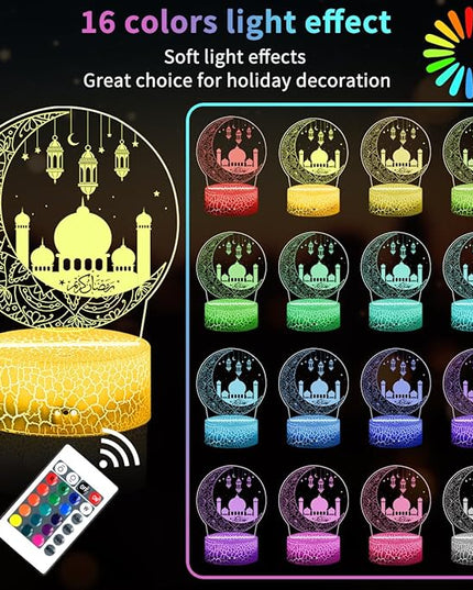 Ramadan Mubarak Decorations, Ramadan LED Night Light with Remote 16 Color Flashing, Eid al-Fitr Mubarak 3D Star Moon Lights for Bedroom Ramadan Gifts for Islamic Holiday Believers Muslims Home Decor - LeafyLoom