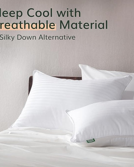 Fern and Willow Pillows for Sleeping - Set of 2 Standard Size 20"x26"/Kids Size Down Alternative Pillow Set w/Luxury Plush Cooling for Side, Back & Stomach Sleepers - LeafyLoom