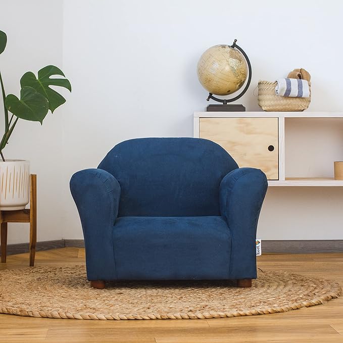 Keet Microsuede Children's Chair, Roundy,Wood, Indigo - LeafyLoom