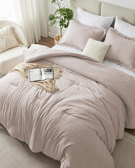CozyLux King Size Comforter Set - 3 Pieces Warm Taupe Soft Luxury Cationic Dyeing Tan Bedding Comforter for All Season, Breathable Lightweight Fluffy Boho Bed Sets with 1 Comforter and 2 Pillow Shams - LeafyLoom