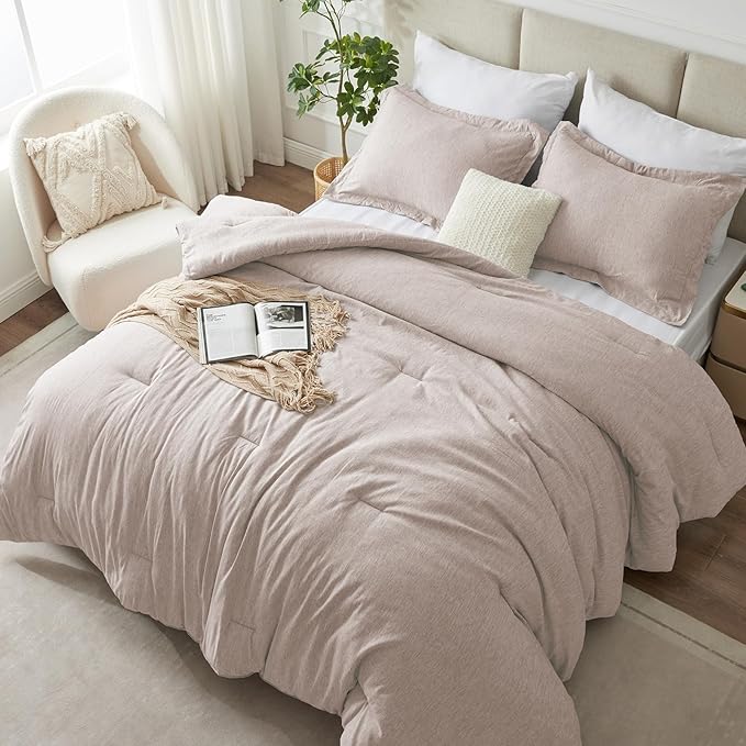CozyLux King Size Comforter Set - 3 Pieces Warm Taupe Soft Luxury Cationic Dyeing Tan Bedding Comforter for All Season, Breathable Lightweight Fluffy Boho Bed Sets with 1 Comforter and 2 Pillow Shams - LeafyLoom