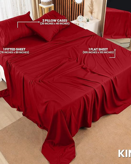 Utopia Bedding King Bed Sheets Set - 4 Piece Bedding - Brushed Microfiber - Shrinkage and Fade Resistant - Easy Care (King, Red) - LeafyLoom