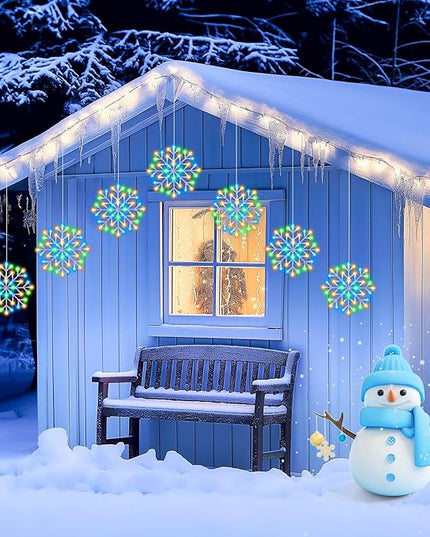Christmas Snowflake Icicle Lights Outdoor - Plug-in 10.5ft 5 Drops 240LED Snowflake Window Lights with 8 Modes, Hanging Lights for Indoor Outdoor Porch Eaves Rooftops Christmas Decor, Multicolor Brightown