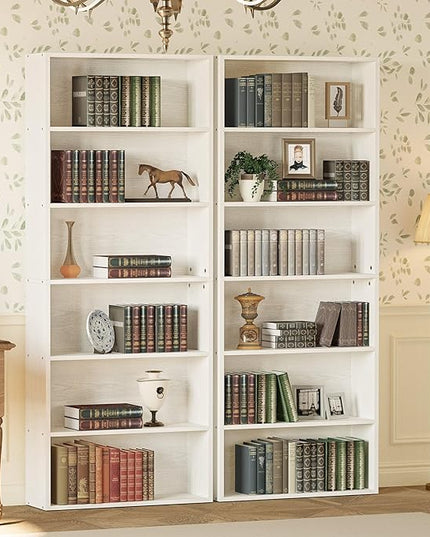 IRONCK Bookshelves and Bookcases Set of 2 Floor Standing 6 Tier Display Storage Shelves 70in Tall Bookcase Home Decor Furniture for Home Office, Living Room - LeafyLoom