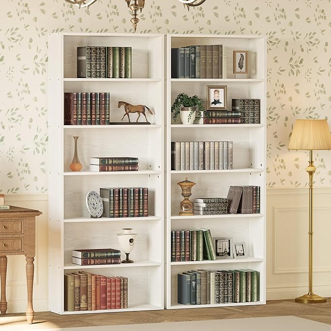 IRONCK Bookshelves and Bookcases Set of 2 Floor Standing 6 Tier Display Storage Shelves 70in Tall Bookcase Home Decor Furniture for Home Office, Living Room - LeafyLoom