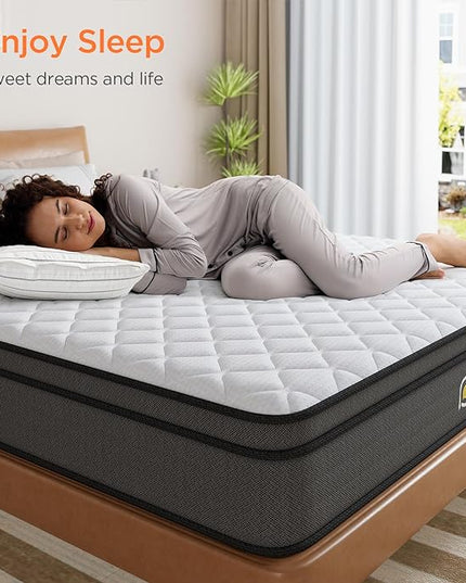8 INCH Queen Size Mattress, Queen Mattress with Gel Memory Foam and Spring, Breathable Hybrid Mattress in a Box for a Cool & Peaceful Sleep, Strong Edge & Medium Firm Support, CertiPUR-US - LeafyLoom