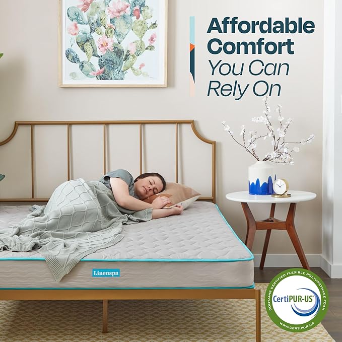 Linenspa 6 Inch Mattress - Firm Feel - Bonnell Spring with Foam Layer - Mattress in a Box - Youth or Kids Bed - Guest Bedroom - Durable and Breathable Support - Affordable - Full Size - LeafyLoom
