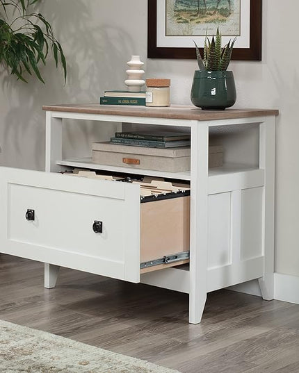 Sauder August Hill Lateral File, L: 19.53" x W: 32.28" x H: 29.25", Soft White Finish - LeafyLoom
