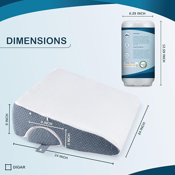 Bed Wedge Pillow 8 inch | Memory Foam Wedge Pillow for Sleeping | Triangle Pillow Wedge | Acid Reflux Pillow | Post-Surgery Support Cushion | Back, Head, Knee, Elbow Support | Pregnancy Pillow - LeafyLoom