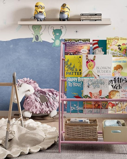 aboxoo Kids Bookshelf Small Toddler Freestanding for Children Room 18 inches Metal Bookcase Toy Organizer Pink Stable Bookcase Bookstore Library Book Unit Storage for Small Place - LeafyLoom