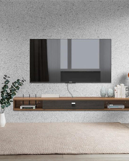 Pmnianhua Floating TV Shelf, 47'' Wall Mounted TV Stand Floating TV Console Media Entertainment Under TV Shelf for Bedroom Livingroom (Walnut) - LeafyLoom