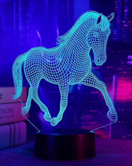 Horse Gifts for Girl, 3D Illusion Lamp, 3D Horse Night Light with 16 Colors, Remote and Touch Control, Horses Decor for Kids Room, Girls Birthday Gifts - LeafyLoom
