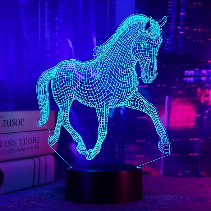 Horse Gifts for Girl, 3D Illusion Lamp, 3D Horse Night Light with 16 Colors, Remote and Touch Control, Horses Decor for Kids Room, Girls Birthday Gifts - LeafyLoom