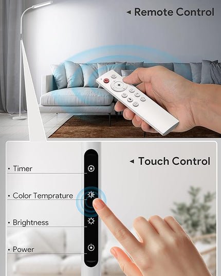 MediAcous Floor Lamp, LED Floor Lamp with Remote, 5 Colors & 5 Brightness & Stepless Adjustable Standing Lamp Work with Wall Switch,1H Timer, Memory Function, Gooseneck for Living Room Bedroom, White - LeafyLoom