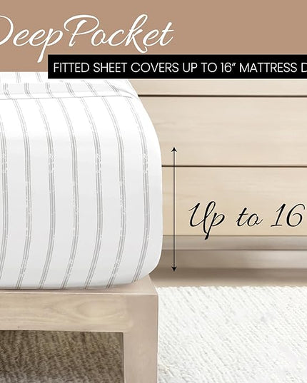 Linen Market 4 Piece King Bedding Sheet Set (Light Gray Lines) - Sleep Better Than Ever with These Ultra-Soft & Cooling Bed Sheets for Your King Size Bed - Deep Pocket Fits 16" Mattress - LeafyLoom