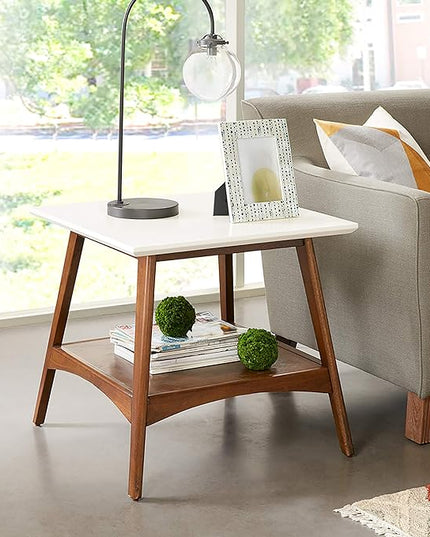 Madison Park Parker End Tables-Solid Wood, Two-Tone Finish with Lower Storage Shelf Modern Mid-Century Accent Living Room Furniture, Medium, Off-White/Pecan - LeafyLoom