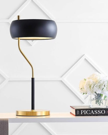 JONATHAN Y JYL6008A Oskar 22.5" Moody Metal LED Desk Lamp Contemporary Glam Minimalist Bedside Desk Nightstand Lamp for Bedroom Living Room Office College Bookcase LED Bulb Included, Black/Brass Gold - LeafyLoom