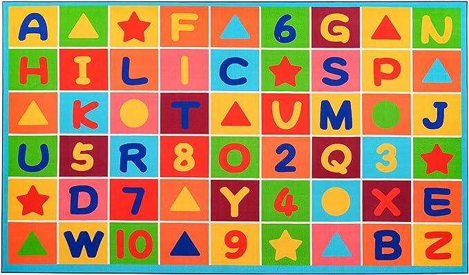 Booooom Jackson Kids ABC Rug Play Mat for Toddlers 39X59 inches,Alphabet Numbers Shapes Baby Mat for Floor Educational Learning Daycare Playroom Nursery Rug Non-Slip Backing - LeafyLoom