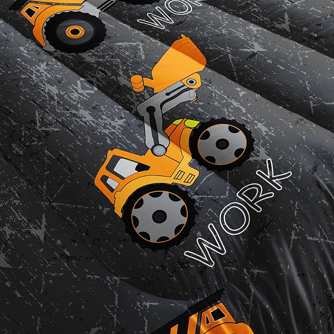Datura home Construction Truck Comforter Set for Boys Kids Children,Machinery Excavators Vehicles Tractor Bedding Set with 1 Comforter and 2 Pillowcases(Brown Truck Twin) Twin 68x86'' - LeafyLoom