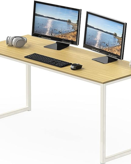 SHW Home Office 55 Inch Computer Desk, 24" Deep, Oak - LeafyLoom