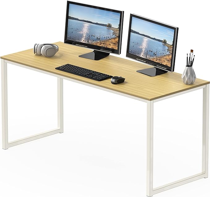 SHW Home Office 55 Inch Computer Desk, 24" Deep, Oak - LeafyLoom