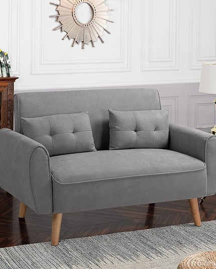 Shintenchi Small Modern Loveseat Couch Sofa, Light Grey, 2-Seat, Mid Century Fabric Upholstered, Tool-Free Assembly - LeafyLoom