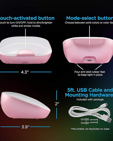 ENBRIGHTEN Night Light LED Table Lamp, Touch Sensor, Color Changing RGB, Wireless, Battery Operated, SleepLite, Sleep Friendly, Dimmable, Bedroom, Living Room, Office, Desk, Rose Gold, 47413 - LeafyLoom