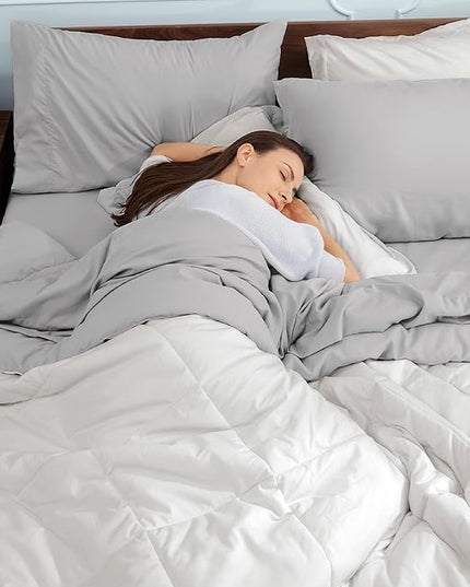 Bedsure Ivory King Size Comforter Set - 7 Pieces Reversible King Bed in a Bag, King Bed Set Ivory and Grey with Comforters, Sheets, Pillowcases & Shams - LeafyLoom