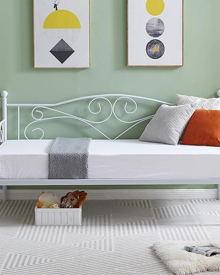 VECELO Premium Daybed Metal Bed Frame Twin Size Steel Slat Support/Strong Legs Headboard/Mattress Foundation, Multi-Functional Furniture (Classic Bed) - LeafyLoom