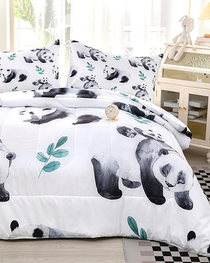 CVHOUSE Panda Bedding Set,Panda Comforter Queen,Cute Panda Comforter Set for Girls Kids Teens,Kawaii Panda Quilt Set with 1 Comforter and 2 Pillow Cases- 3 Piece - LeafyLoom