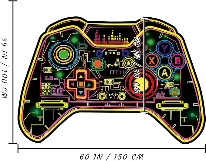 Gaming Rug Teen Boys Carpet Glow in The Blacklight Gamer Rug for Boys Room Playroom Non-Slip Area Rug Kids Boys Girls Game Room Casual Mat (60"x39") - LeafyLoom